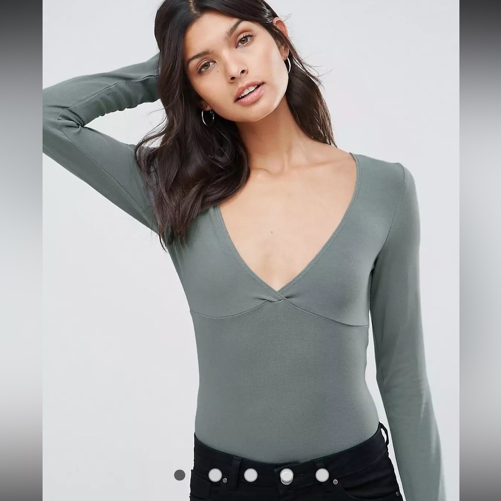 ASOS Body With Plunge Neck Long Sleeve And Thong